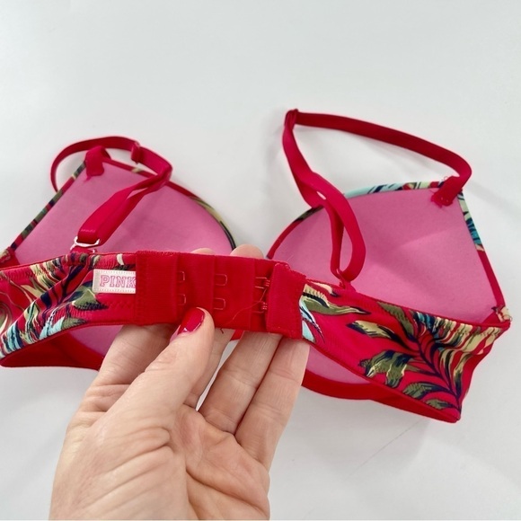 PINK Victoria’s Secret Wear Everywhere Push-Up Bra‎ 32B Red Tropical Palm Print - Picture 5 of 9